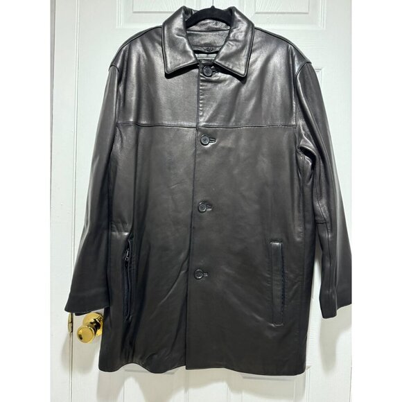 Marc New York Men's M Black Soft Leather Coat Button Closure Removable Lining - Picture 2 of 9